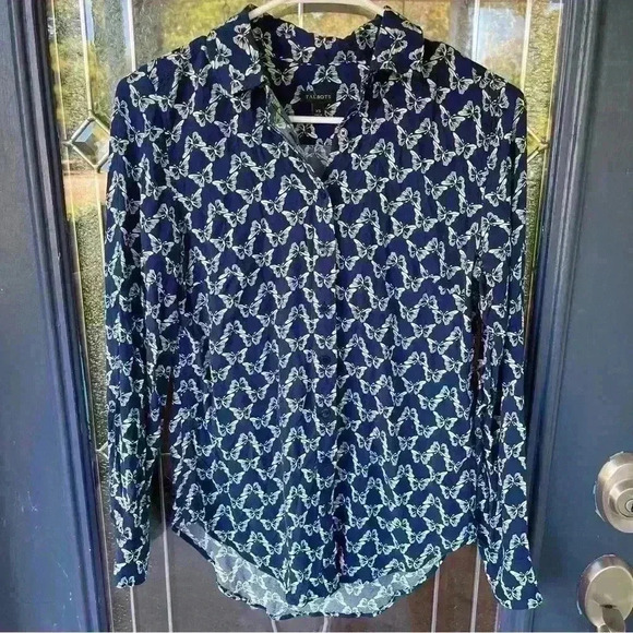 XS Talbots button down navy with white butterflies good condition - Picture 1 of 6